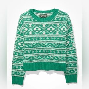 AE Fair Isle Snowdrift Sweater, Green and White, size XS